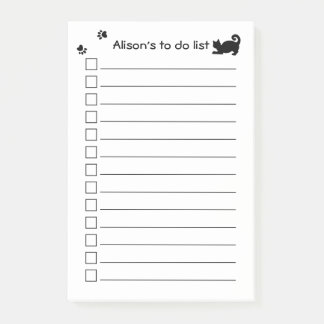 Personalised Black Cat Paw Print To Do List Post-it Notes