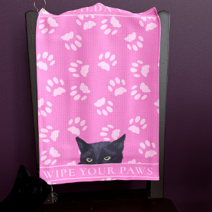 Personalised Black Cat Paws Hot Pink Golf Towel