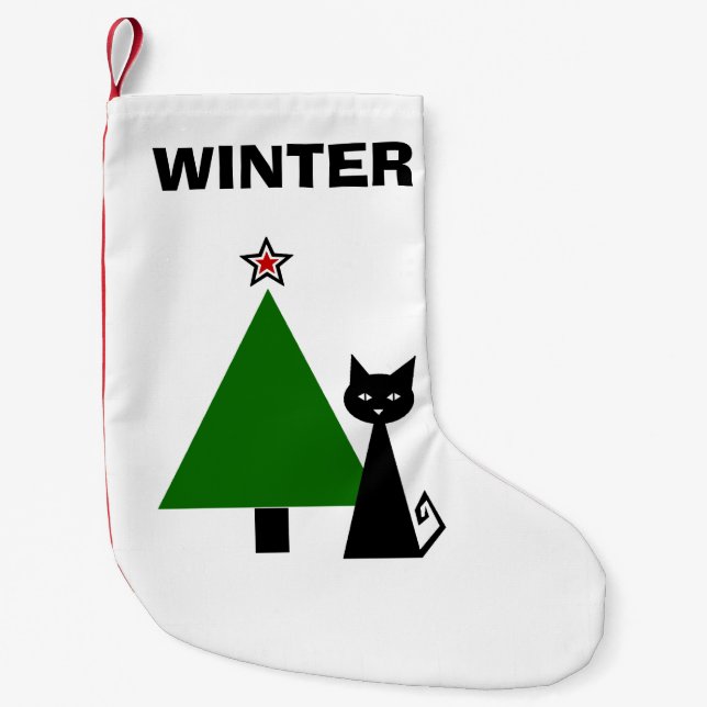 Personalised Black Cat Small Christmas Stocking (Front)