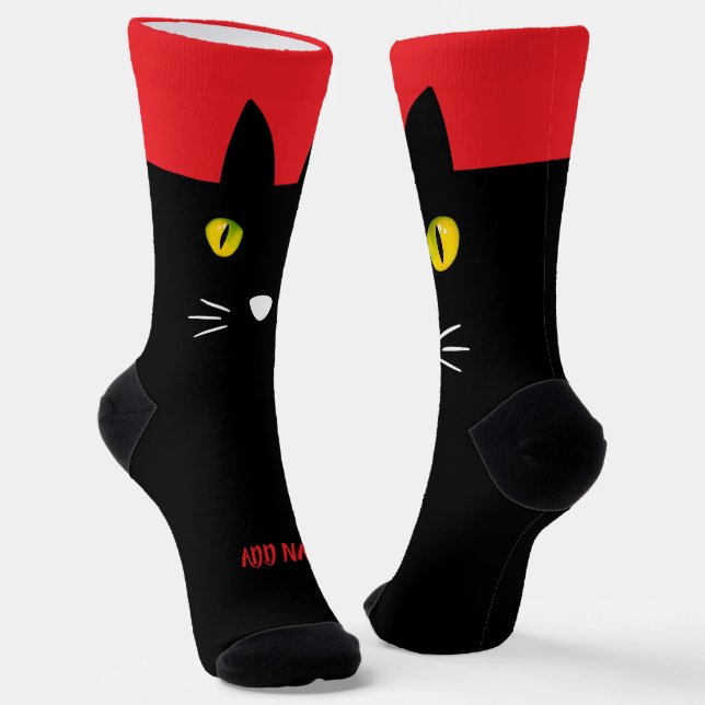 Personalised Black Cat Socks - Cats Custom Gift  (Angled)