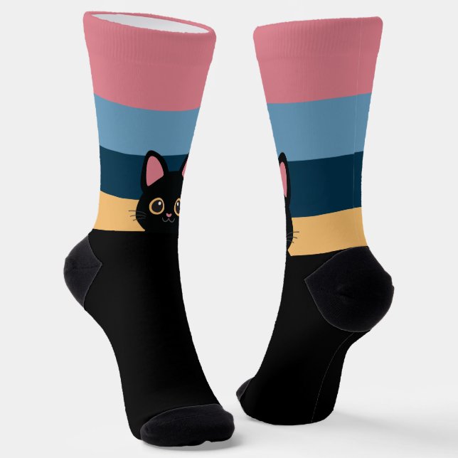 Personalised Black Cat Socks Custom Name Colour (Angled)