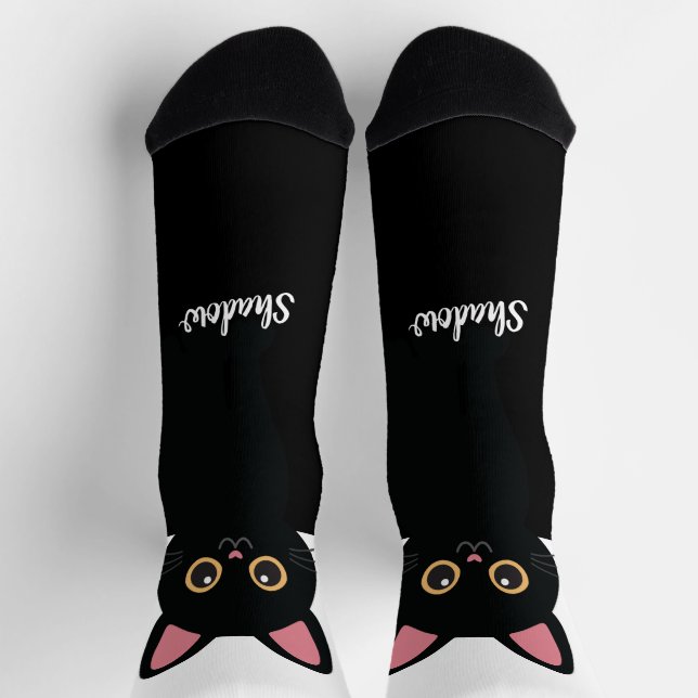 Personalised Black Cat Socks - Gift For Cat lovers (Top)