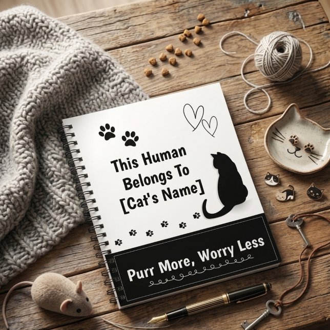 Personalised Black Cat Spiral Notebook (Personalized notebook for cat owners
)