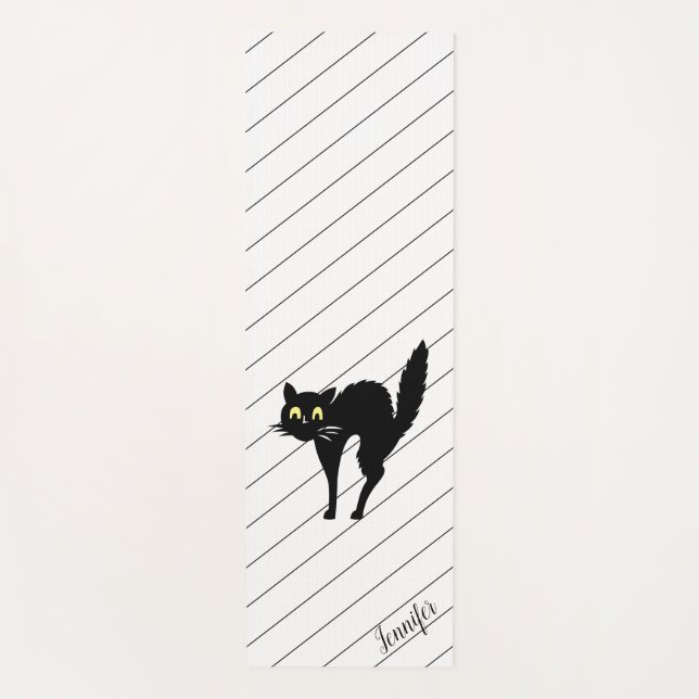 Personalised Black Cat with Arched Back Yoga Mat (Front)