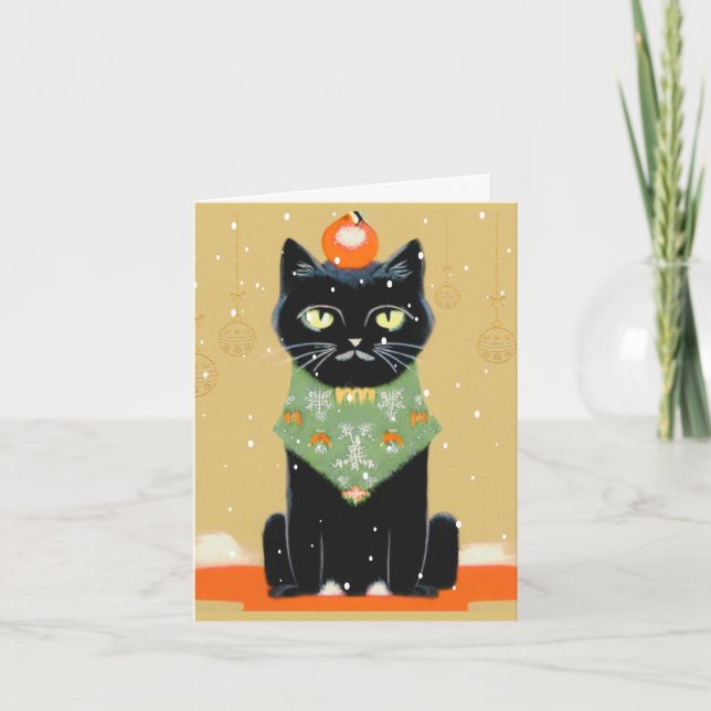 Personalised Black Cat with Attitude Christmas Holiday Card (Front)