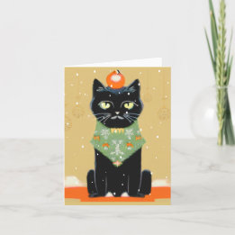 Personalised Black Cat with Attitude Christmas Holiday Card