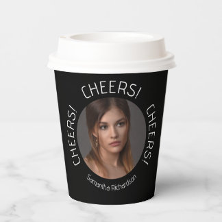 Personalised Black Cheers Photo Name Script  Paper Cups