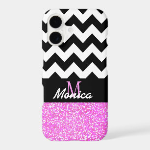 Personalised Black Chevron Pink Glitter