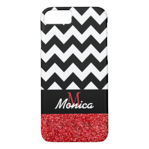 Personalised Black Chevron Red Glitter Case-Mate iPhone Case
