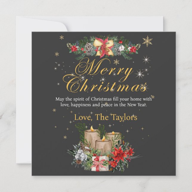Personalised  Black Christmas Cards Gold Script (Front)