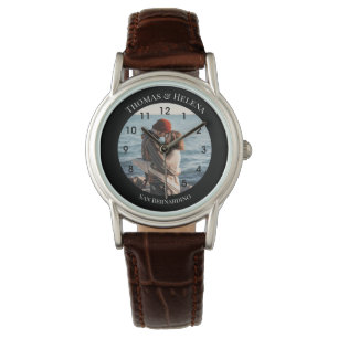 Personalised Black Circle with Top Bottom Texts Watch