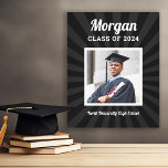 Personalised Black Class of 2024 Graduation Photo Canvas Print<br><div class="desc">Modern black wrapped canvas wall art will showcase your graduate for years to come. Design features a square photo of the grad framed in white with simple and classic first name, class year, and school name wording that can be personalised. Includes a subtle starburst pattern. Black background colour can be...</div>