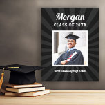 Personalised Black Class of 2025 Graduation Photo Canvas Print<br><div class="desc">Modern black wrapped canvas wall art will showcase your graduate for years to come. Design features a square photo of the grad framed in white with simple and classic first name, class year, and school name wording that can be personalised. Includes a subtle starburst pattern. Black background colour can be...</div>