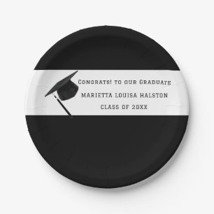 Personalised Black Class of 20XX Graduation Paper Plate