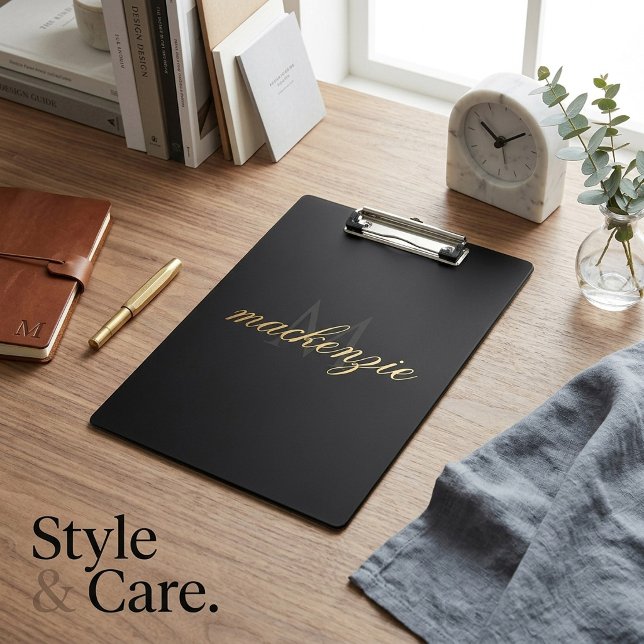 Personalised Black Clipboard with Name and Initial (Personalized Black Clipboard with Name and Initial)