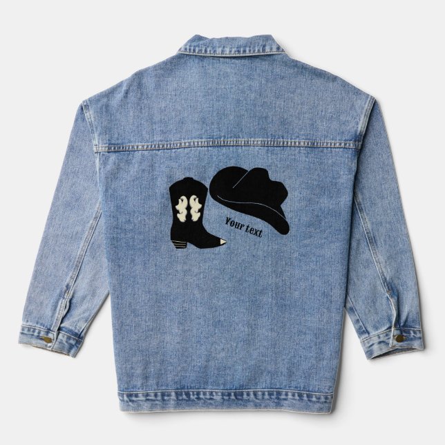 Personalised Black Cowboy Rodeo Hat Boot Denim Jacket (Back)