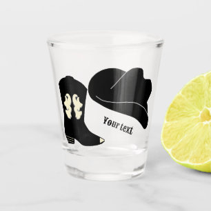 Personalised Black Cowboy Rodeo Hat Boot Shot Glass