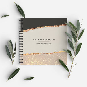 Personalised Black Cream Gold Glitter Faux Foil Notebook