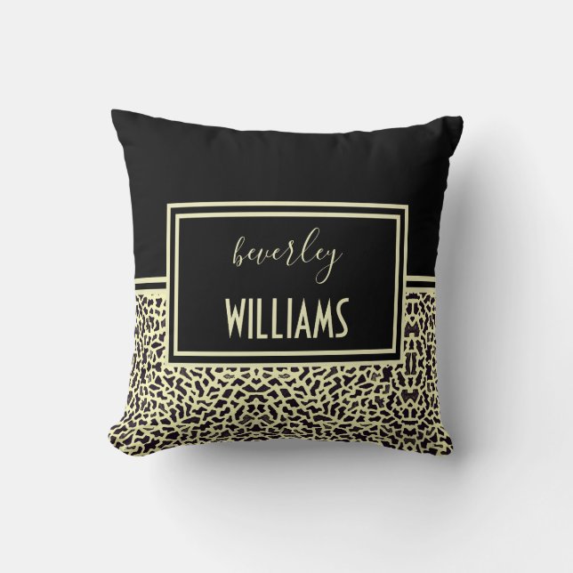 Personalised Black Cream Leopard Throw Pillow (Front)
