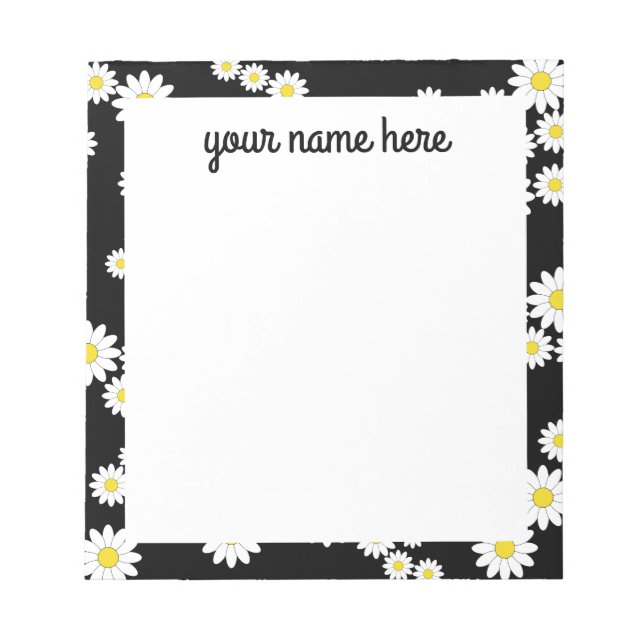 Personalised Black Daisy Notepad (Front)