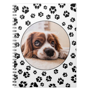 Personalised Black Dog Pawprints Puppy Photo Notebook
