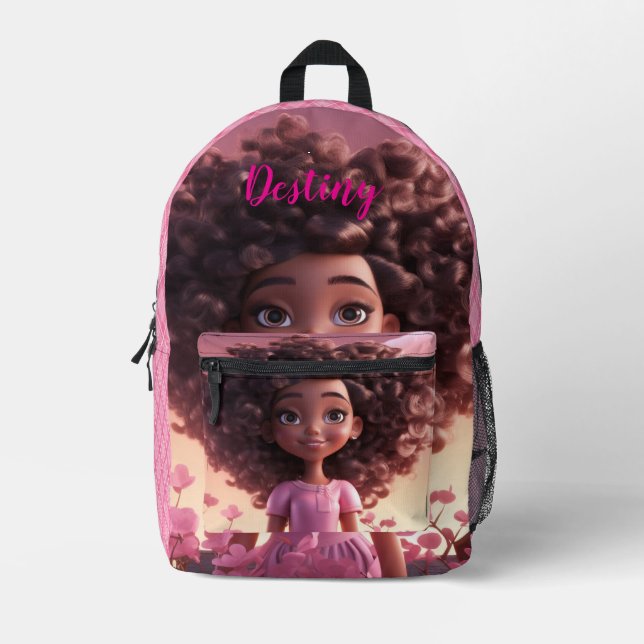 Personalised Black doll plaid  Printed Backpack (Front)