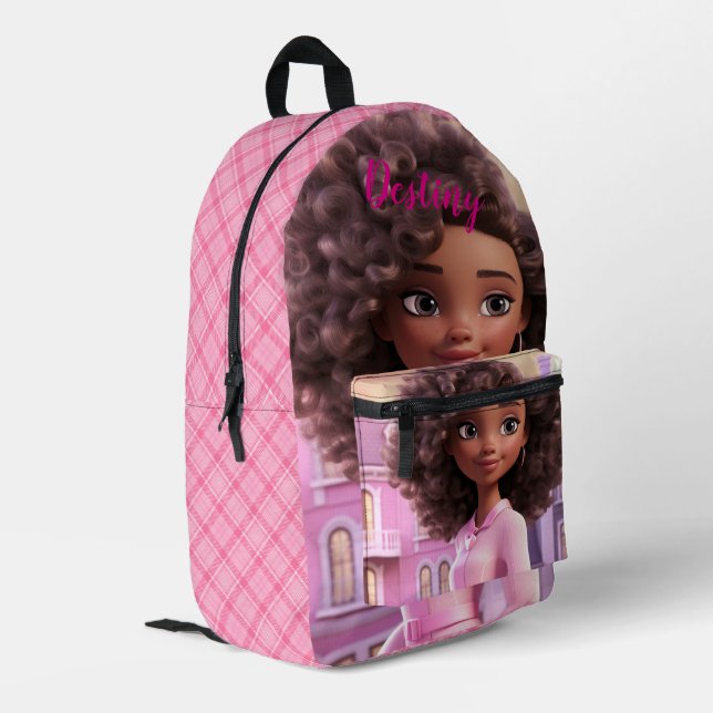 Personalised Black doll plaid Printed Backpack (Back Corner Left)