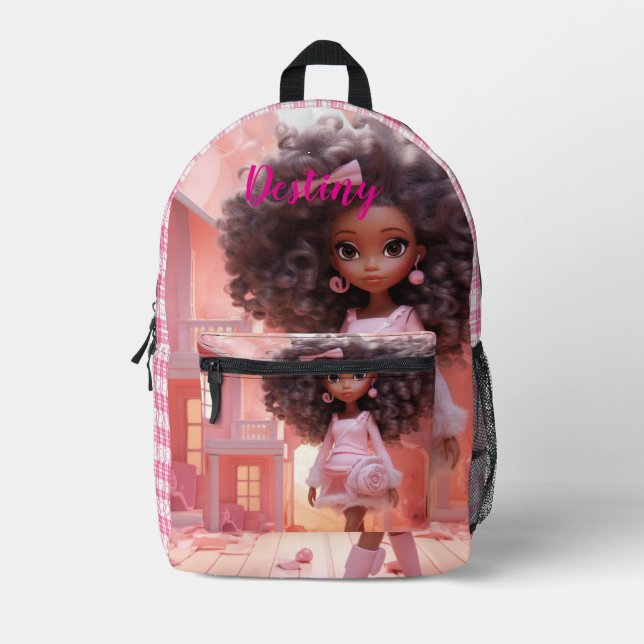 Personalised Black doll plaid  Printed Backpack (Front)