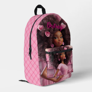 Personalised Black doll plaid Printed Backpack