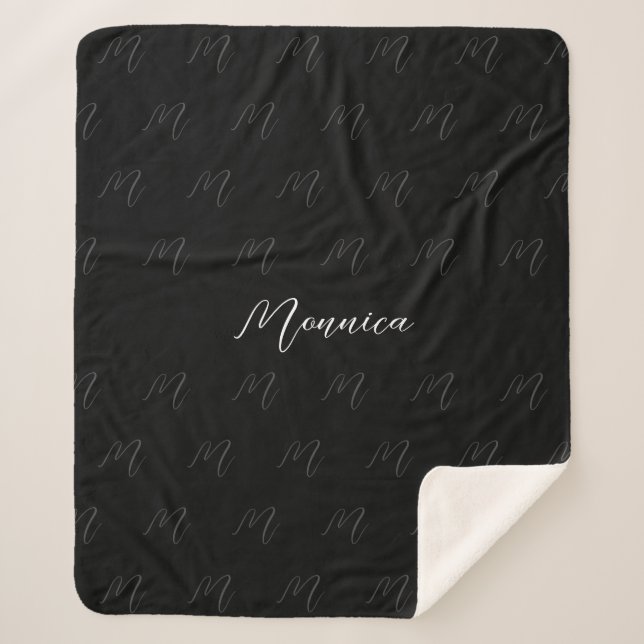 Personalised Black Elegant Script Sherpa Blanket (Front)