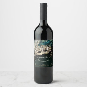 Personalised Black Emerald Masquerade Party Wine Label