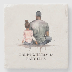 Personalised Black Father and Daughter (5) Stone Coaster