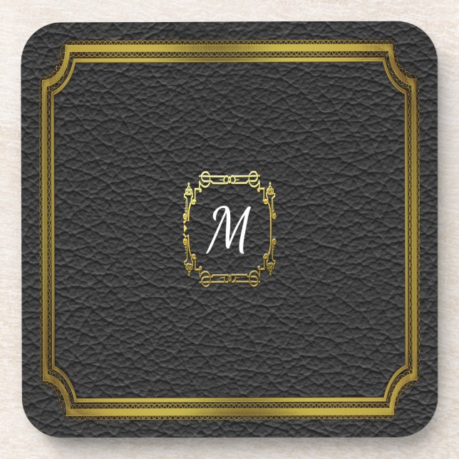Personalised Black Faux Leather Coaster (Front)
