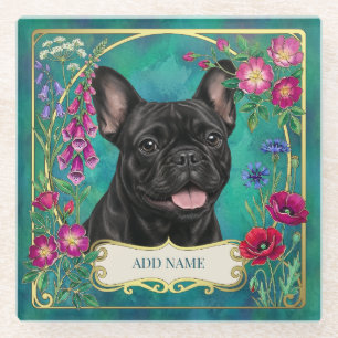 Personalised Black French Bulldog Teal Coaster