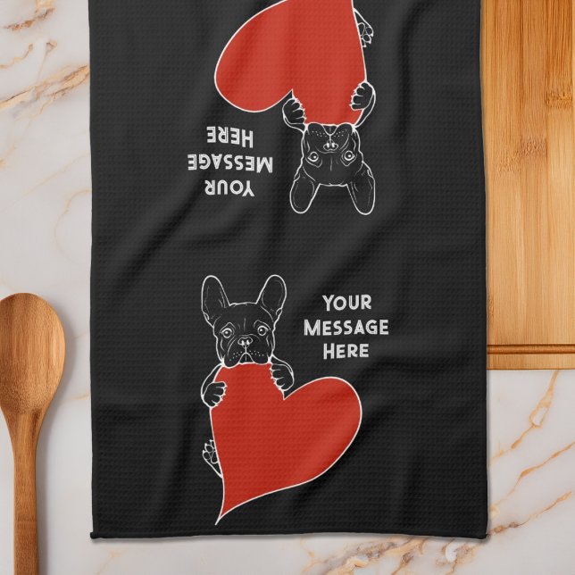 Personalised Black French Bulldog with a Red Heart Tea Towel (Creator Uploaded)