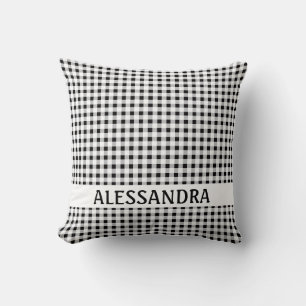 Personalised Black Gingham Print Pillow Farmhouse