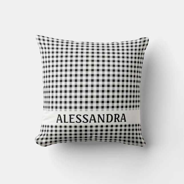 Personalised Black Gingham Print Pillow Farmhouse (Front)