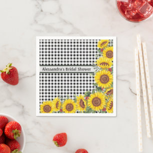 Personalised Black Gingham & Sunflowers Napkins