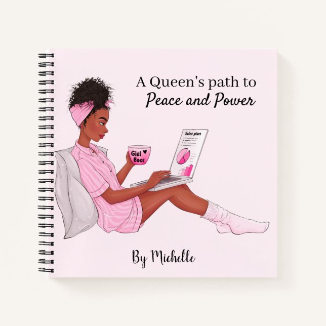 Personalised Black Girl Notebook, Custom Journal (Front)