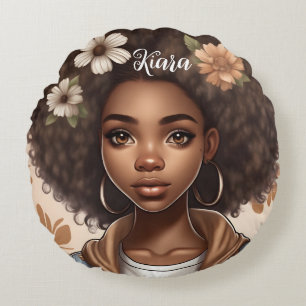 Personalised Black girl round Pillow