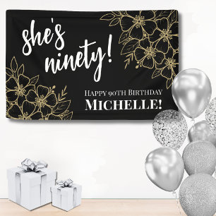 Personalised Black Gold 90th Birthday Party Banner
