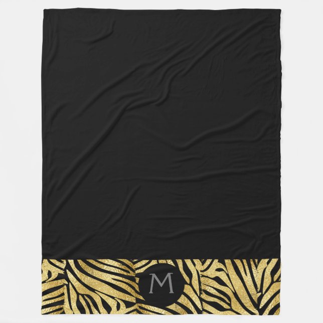 Personalised Black & Gold Animal Print Fleece Blanket (Front)