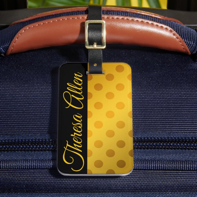 Personalised black & gold baggage tag (Front Insitu 2)