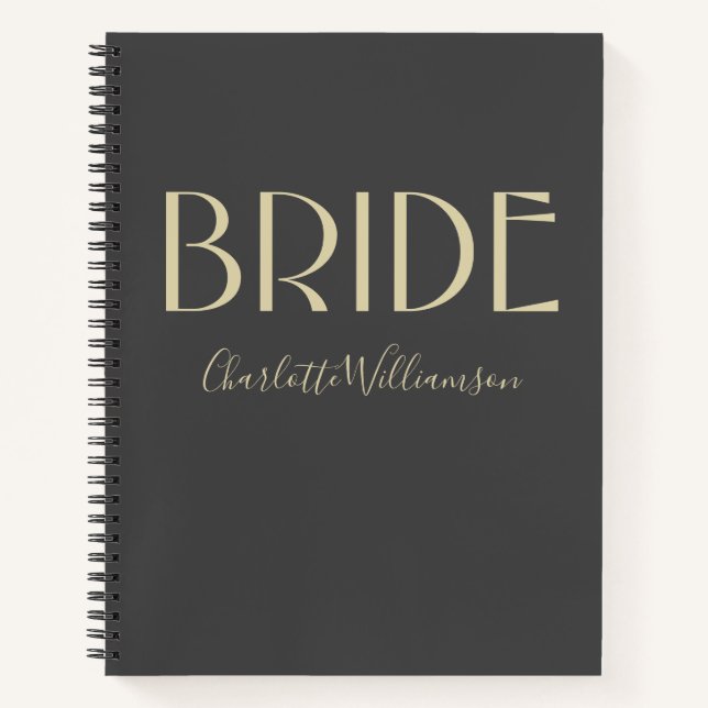 Personalised Black Gold Bride Name Wedding Plans Notebook (Front)