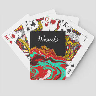 Personalised Black Gold Burgundy Marble Fluid Art  Playing Cards