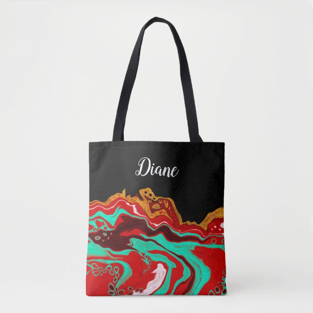 Personalised Black Gold Burgundy Marble Fluid Art  Tote Bag (Front)