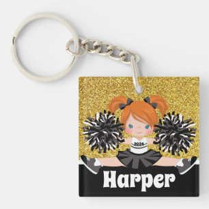 Personalised Black & Gold Cheerleading Keychain