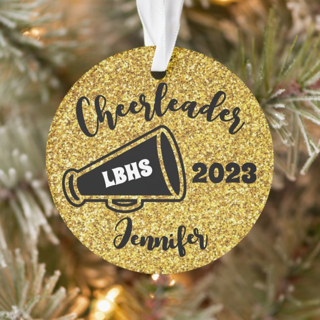 Personalised Black & Gold Cheerleading Ornament  (Tree)