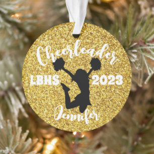 Personalised Black & Gold Cheerleading Ornament 
