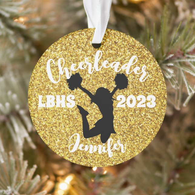 Personalised Black & Gold Cheerleading Ornament  (Tree)